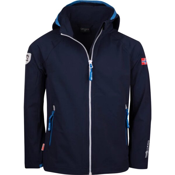 Trollkids-Trollkids-Kvalvika-Softshelljacke-Kinder-navy-white-med-blue-blau Trollkids - Trollkids Kvalvika Softshelljacke Kinder navy white med blue