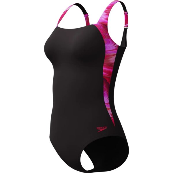 Speedo-Speedo-Print-Luna-Lustre-Badeanzug-anthrazit-grau Speedo - Speedo Print Luna Lustre Badeanzug anthrazit