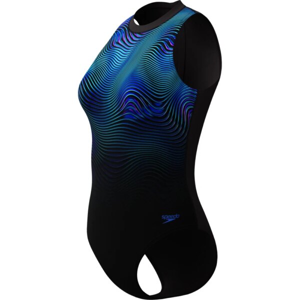 Speedo-Speedo-Print-Hydrasuit-Badeanzug-anthrazit-grau Speedo - Speedo Print Hydrasuit Badeanzug anthrazit