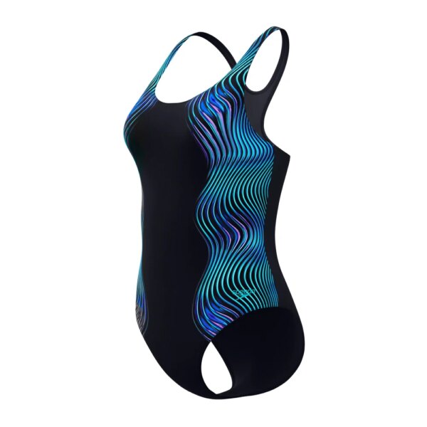 Speedo-Speedo-Print-Medalist-Badeanzug-anthrazit-grau Speedo - Speedo Print Medalist Badeanzug anthrazit