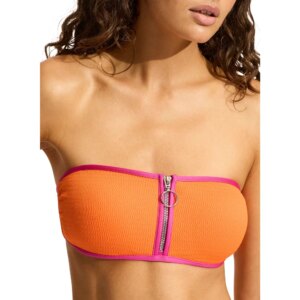 Seafolly - Seafolly Beach Bound Zip Front Bandeau Bikini Top turmeric