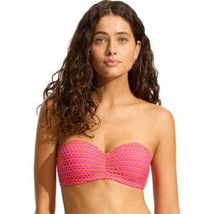 Seafolly - Seafolly Mesh Effect Bustier Bandeau Bikini Top hot pink