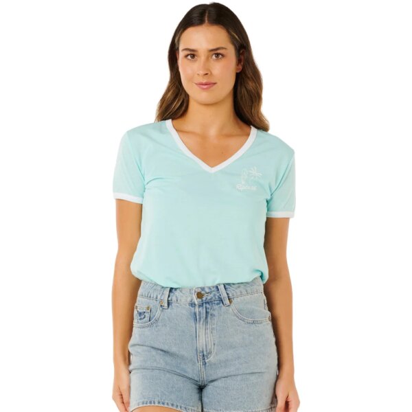 Rip-Curl-Hotel-Malibu-V-Neck-T-Shirt-light-sea-blue-blau Rip - Curl Hotel Malibu V-Neck T-Shirt light sea blue